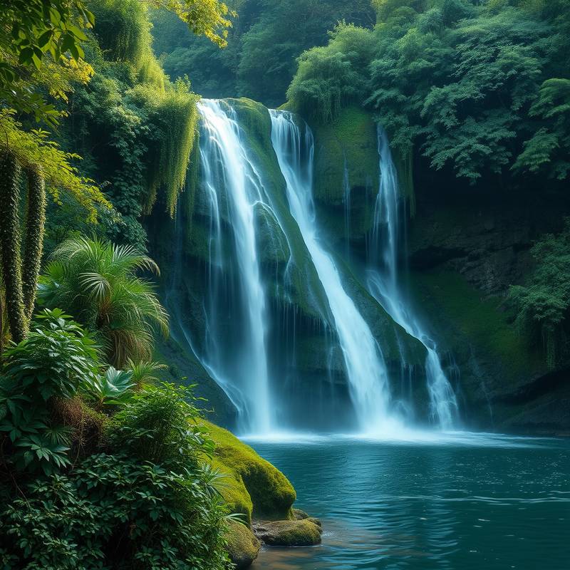 Mystic Falls - Picturesque waterfall surrounded by lush vegetation.