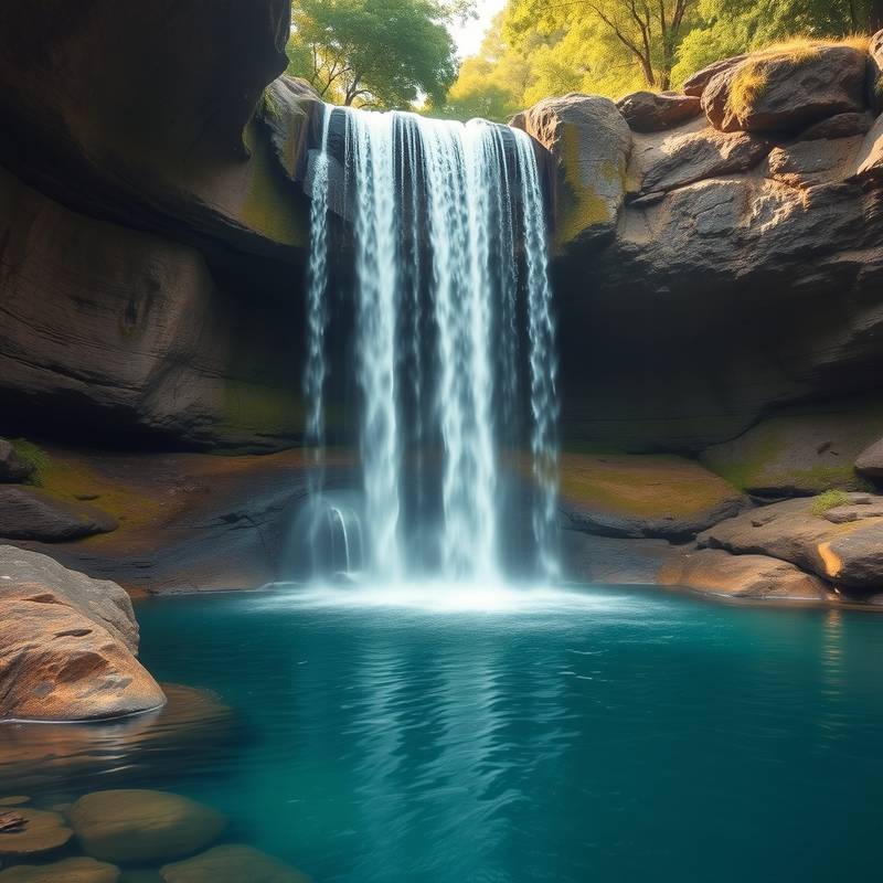 Mystic Falls - Serene waterfall cascading into a clear pool.