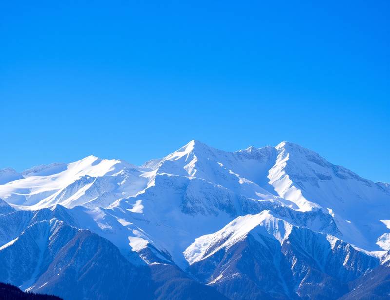 Snowy Mountain Peaks - Majestic snow-covered mountains under a blue sky.